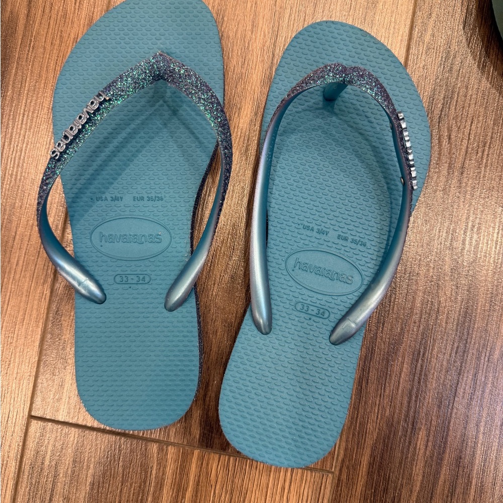 Havaianas Teal Glitter Flip Flops